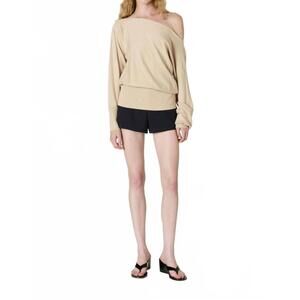 NEW NIA sabina off-shoulder soft knit sweater in stone